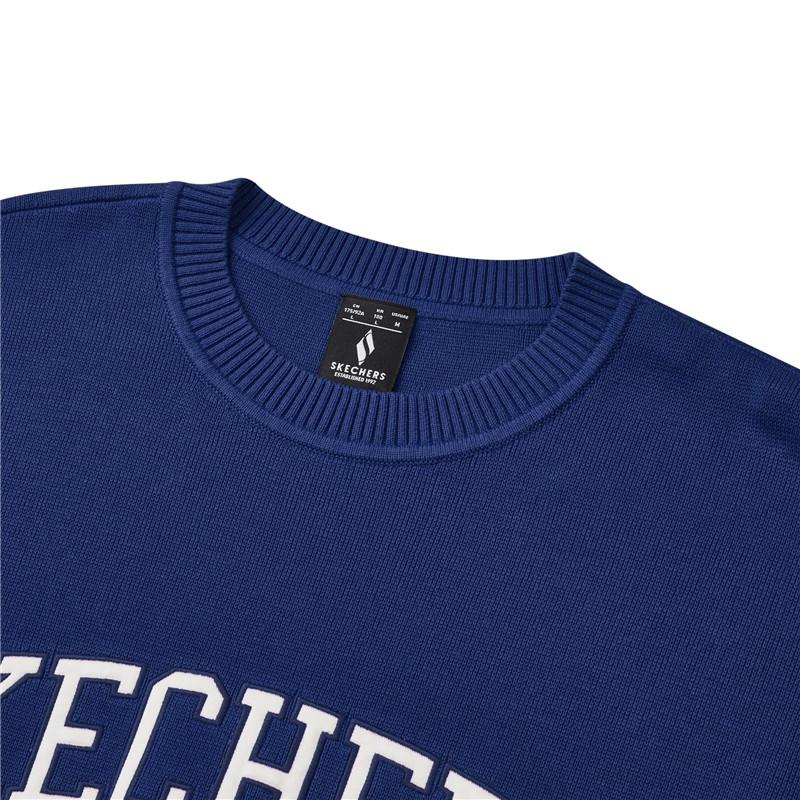 Skechers Colorful Casual Series Big Letter College Style Round Neck Pullover Loose Sweatshirt Unisex sweatshirt Navy-Blue L124U031-02V3