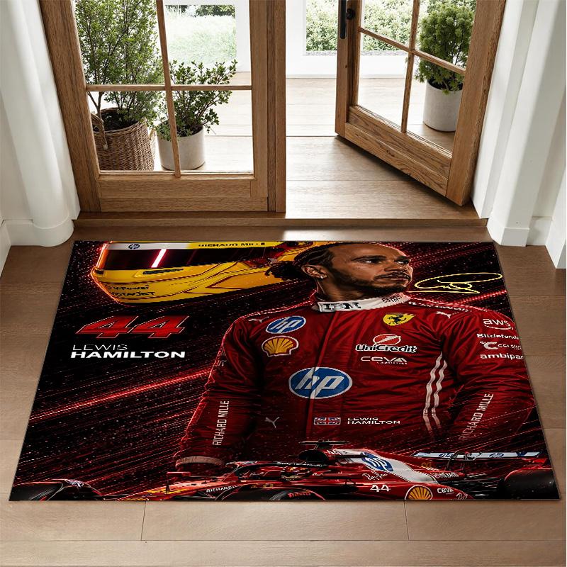 Lewis Hamilton Design Crystal Velvet Rug Soft Decorative Mat for Bedroom Entrance