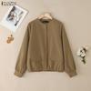 ZANZEA Women Casual Round Neck Solid Color Long Sleeve Blouse