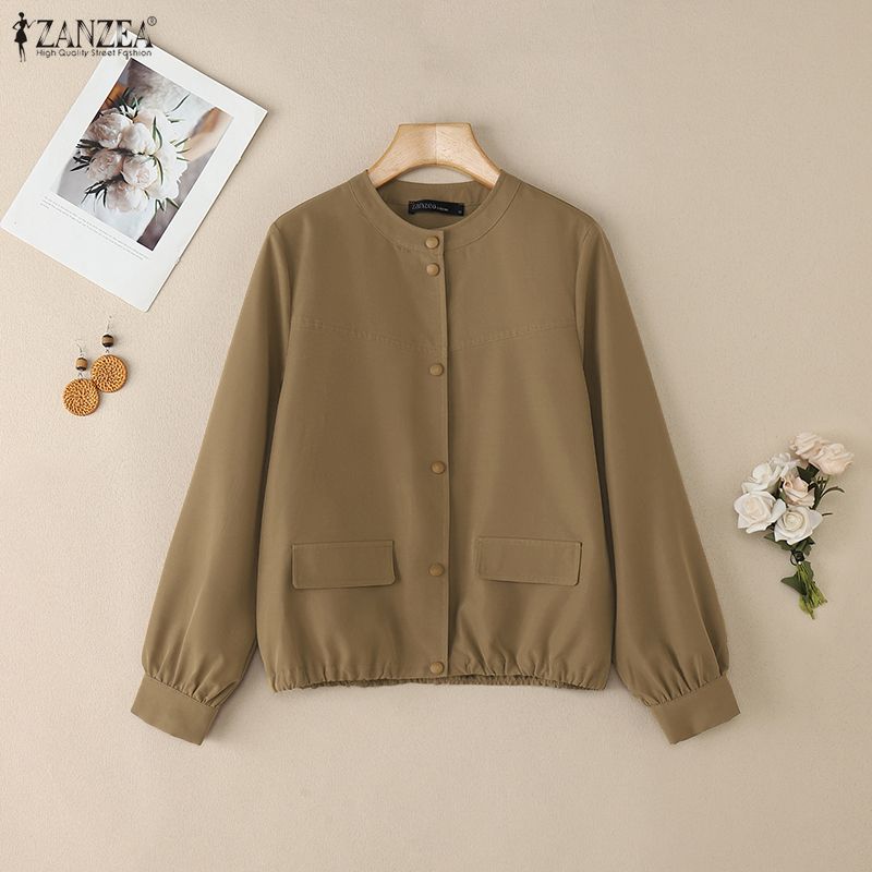 ZANZEA Women Casual Round Neck Solid Color Long Sleeve Blouse