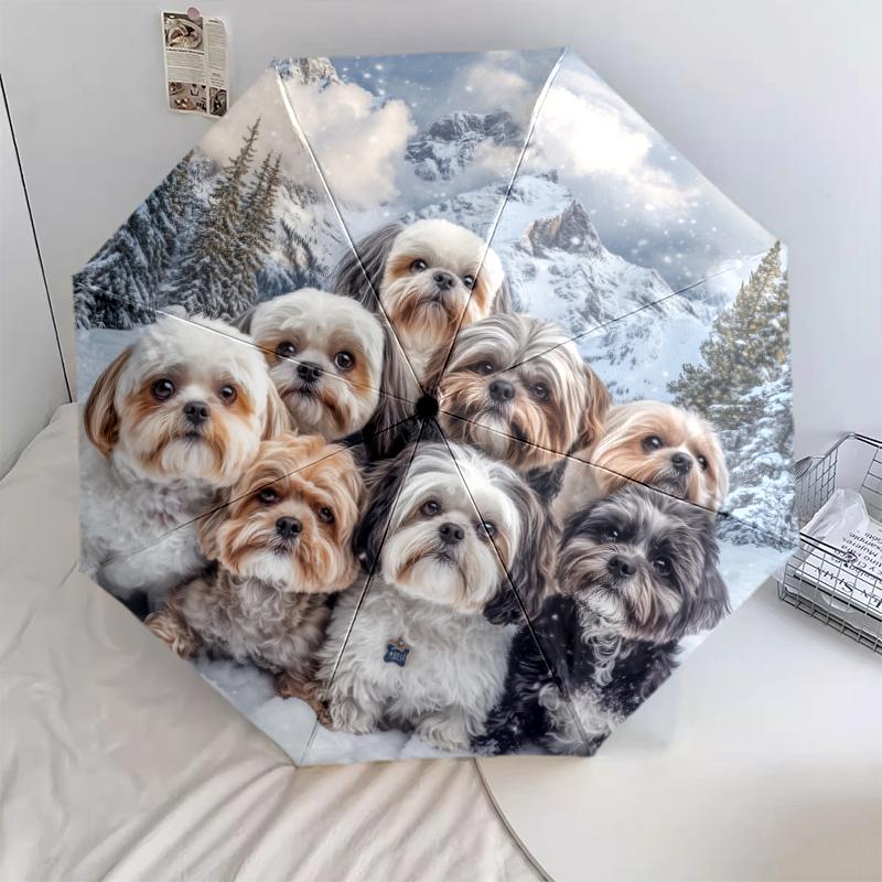 Shih Tzu pattern, automatic folding umbrella, portable and foldable design, 8 ribs, a Christmas or birthday gift.