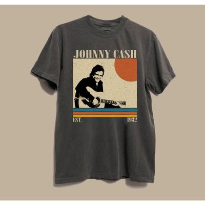 Johnny Cash Retro Muster T-Shirt Bequemer Kragen Retro Musikshirt mit Musterdruck T-Shirt