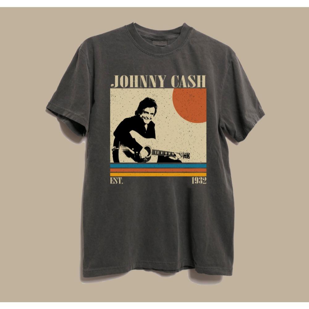 

Johnny Cash Retro Pattern T-shirt Comfortable Collar Retro Music Shirt with Patterned Print T-shirt S