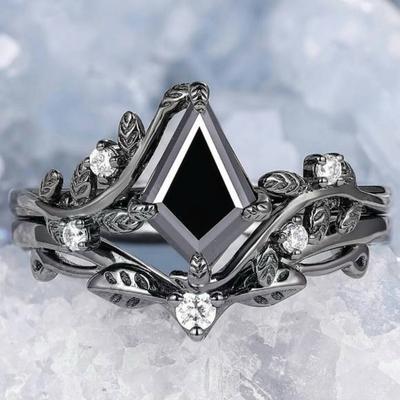 Luxury European and American Style New Irregular Rhombus Ring Female Ins Creative Branch Cross Gun Black Pair Ring