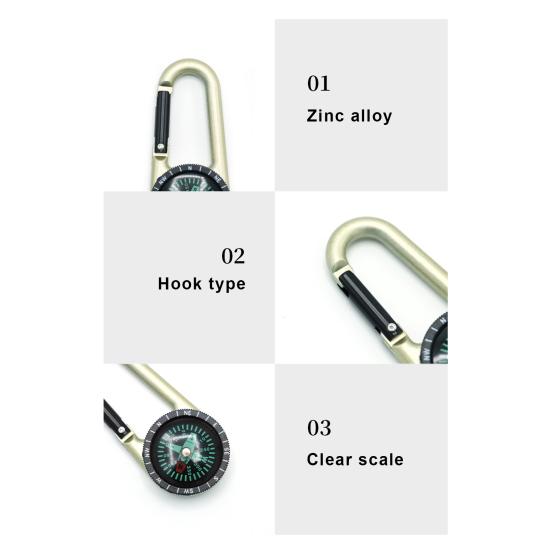 Survival Mini Compass Keychain Zinc Alloy Small Pocket Compass Carabiner Buckle Outdoor Accessory for Camping Hiking Backpacking