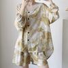 Slack Cotton and Silk Pajamas Women's Summer Cardigan Loungewear Set Can Be Worn Outside Loose Long-sleeved Shorts Sunscreen Two-piece Set
