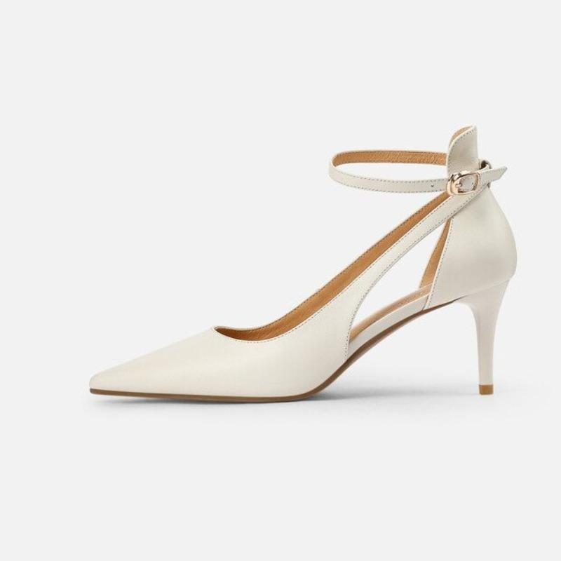 New Popular Women's Shoes Khaki Pointed Toe Thin Heel Strap High Heels Casual Flats Rubber Material