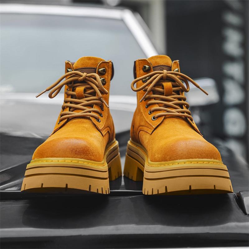 3526 Britische Martin-Stiefel für Damen und Herren, Retro-Leder Herbst- und Winterstiefel, dicksohlige, erhöhende Wüsten-Workwear-Stiefel