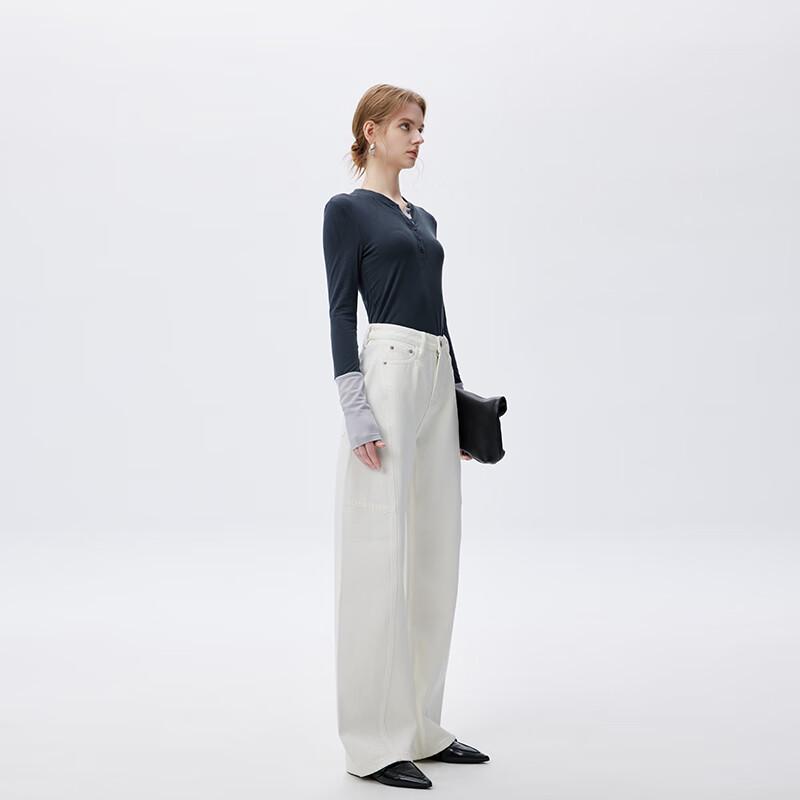 Fengmao Women's White Wide-Leg Loose Jeans