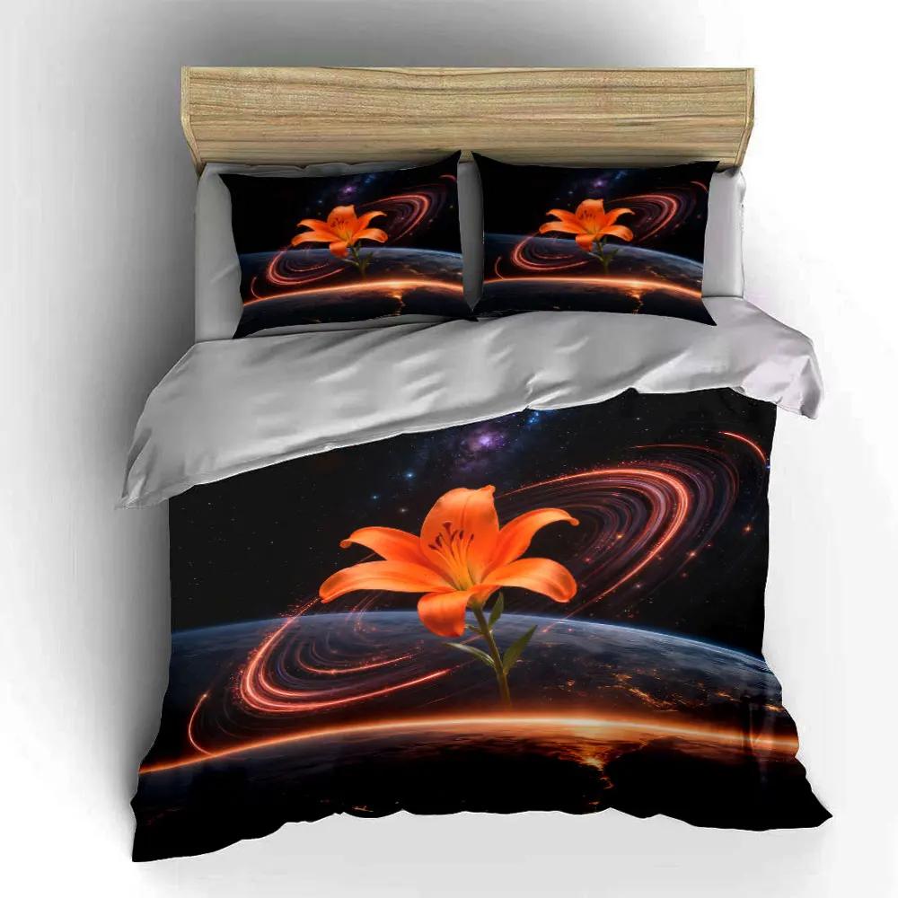 "Cosmic Lily Artwork Set" Soft Comfortable Duvet Cover Bedding Set Included 1*Duvet Cover & 2*Pillowcases, gift