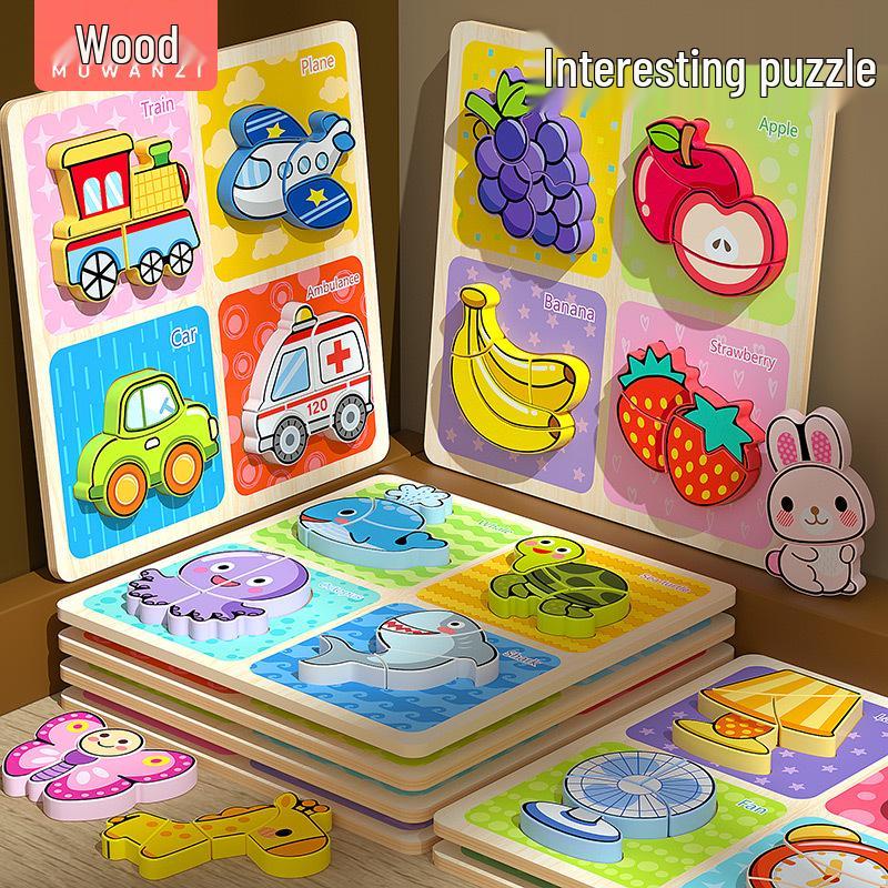 3D Wooden Cartoon Animal & Vehicle Jigsaw Puzzle - Educational Toy for Children's Early Learning