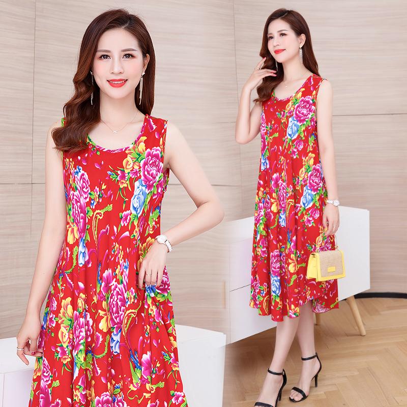 Letní šaty bez rukávů Dámské Nadměrné Volné Dlouhé šaty s potiskem