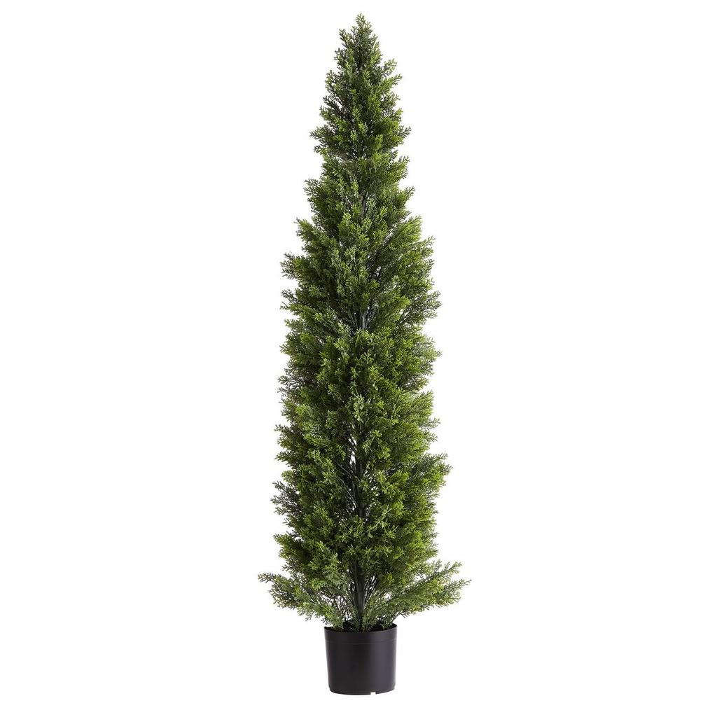 Alberi di Cedro Artificiali Topiari, Set da 2 1524mm Piante Finte di Arbusti di Pino, Aspetto Realistico di Albero Finto di Seta, Montaggio Facile per Decorazione Portico Anteriore Patio Esterno