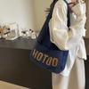 Student Shoulder Bag Letter Print Denim Bag Women's Large Capacity Commuter Tote Bag