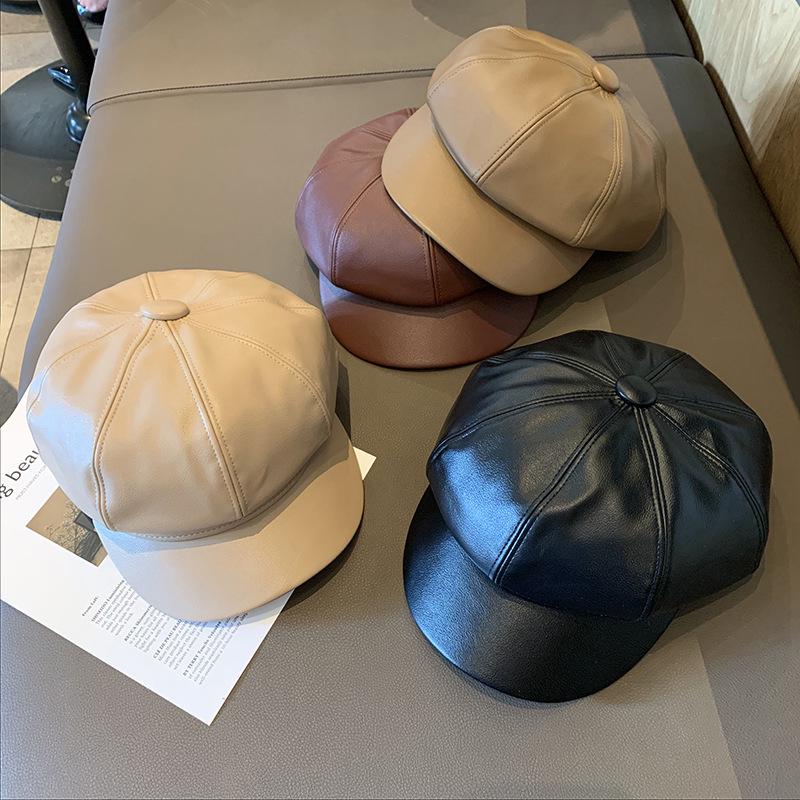 Women's Large Head Circumference Retro PU Leather Beret: Japanese & Korean Style Duckbill Hat