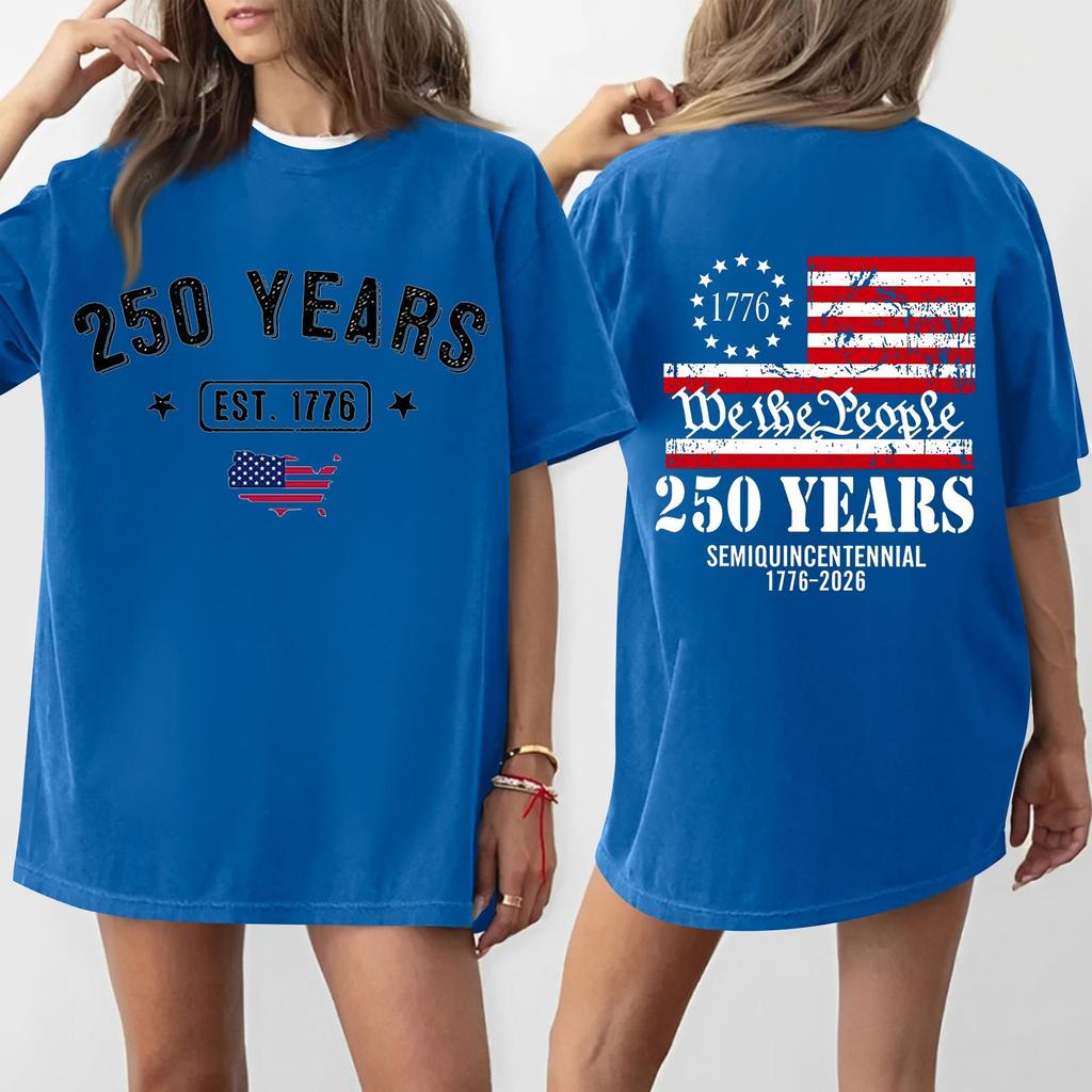 Women's Casual Independence Day 250 Anniversary Printed T-shirt Round Neck Pullover Short Sleeve Top