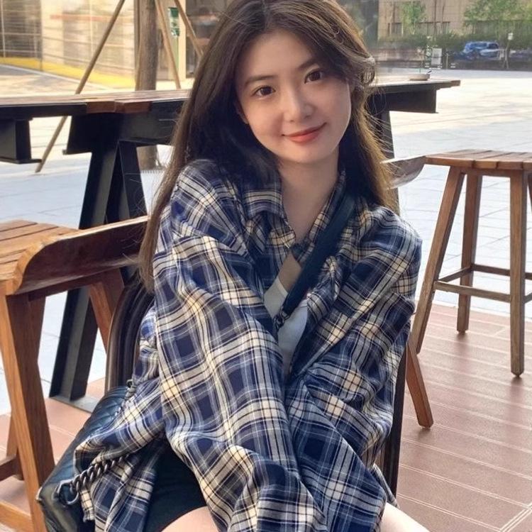 Women's Plaid Grid Long Sleeve Cardigan - Thin, Retro, Loose Fit for Spring/Summer