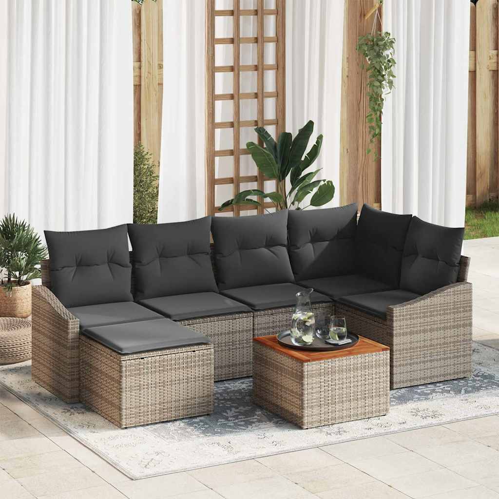 Garden Sofa Set with Storage 7 Pcs Grey Poly Rattan