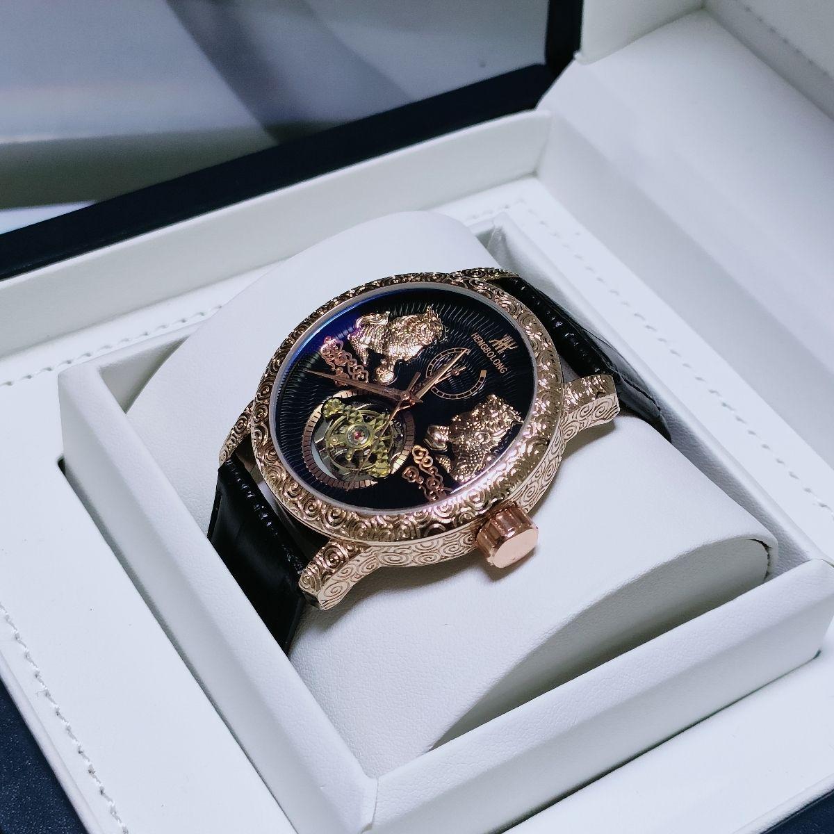 

Модные мужские механические наручные часы с двойным турбийоном «Цилинь» и большим циферблатом