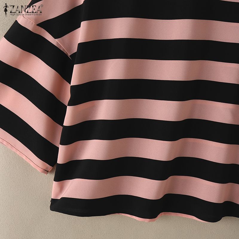 ZANZEA Dámská ležérní halenka s kulatým výstřihem a 3/4 rukávem s volným pruhem