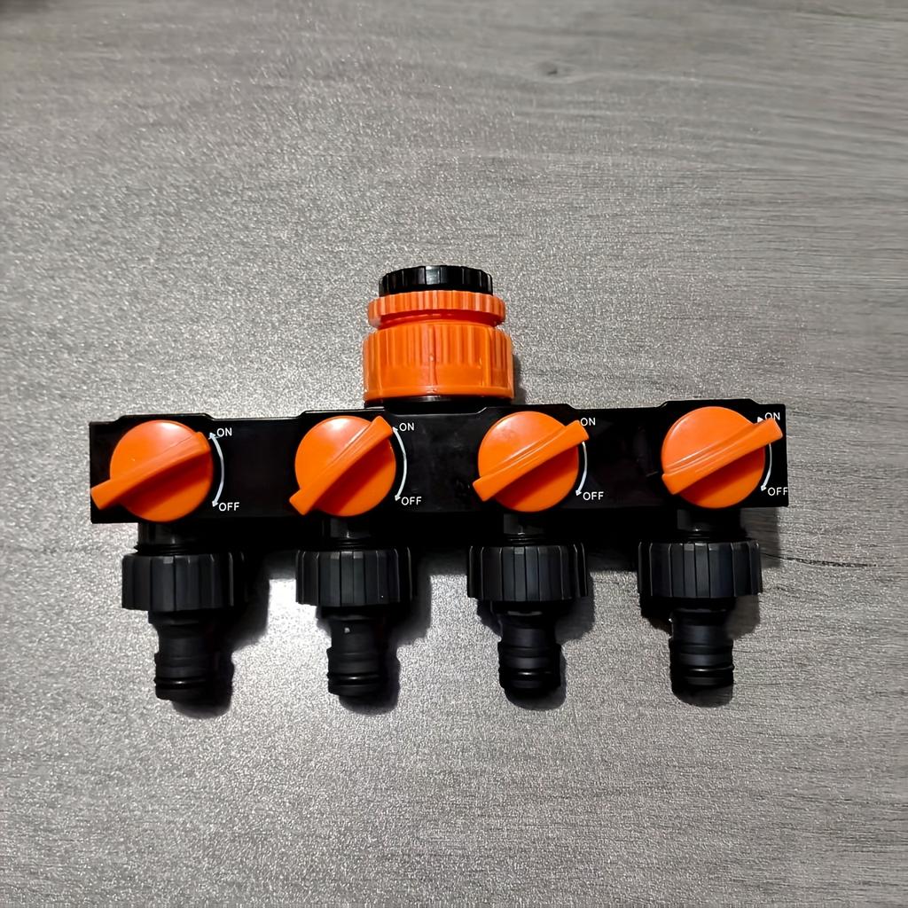 4-Way Garden Hose Splitter with 4 Independent Switches Connector for Outdoor Watering Systems for Lawn, Garden and Car Wash Sprinkler Systems