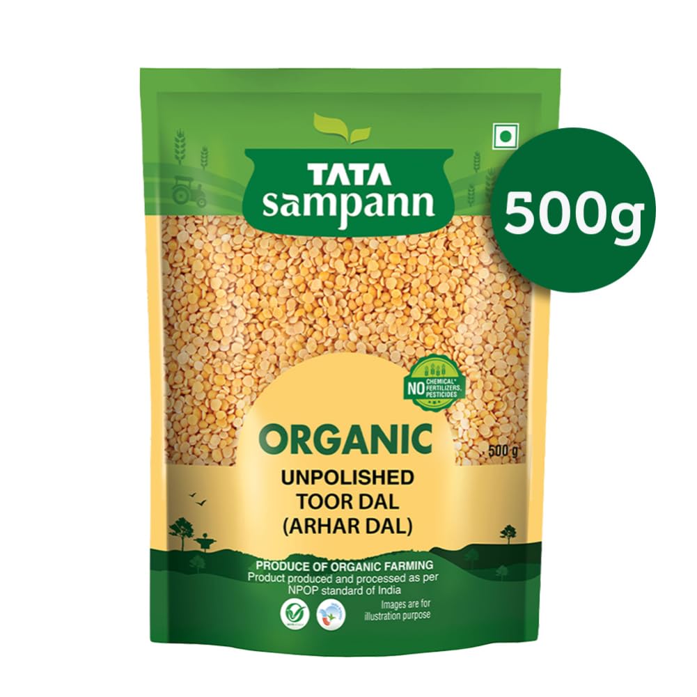 Tata Sampann Organic Unpolished Toor Dal Arhar Dal 500 G Protein Rich Natural Pulses For Healthy Meals