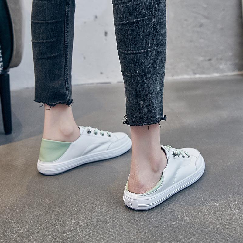 Flat Bottom White Shoes Women's Spring and Autumn New Round Head Solid Color Low Top Shallow Mouth Casual Breathable Single Shoes Tide