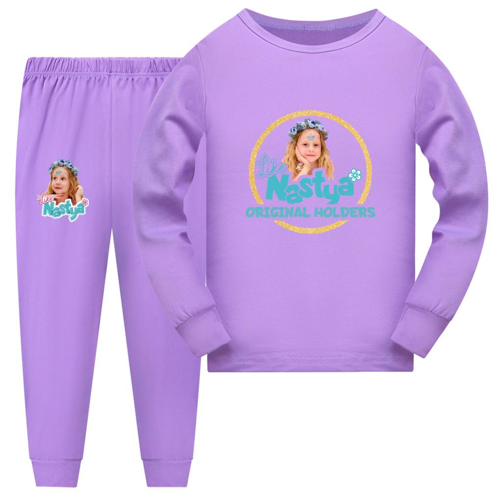 5555 Kinder Mädchen Nastya Aufdruck Langarm T-Shirt Hose Pyjama Nachtwäsche Schlafanzug Sets