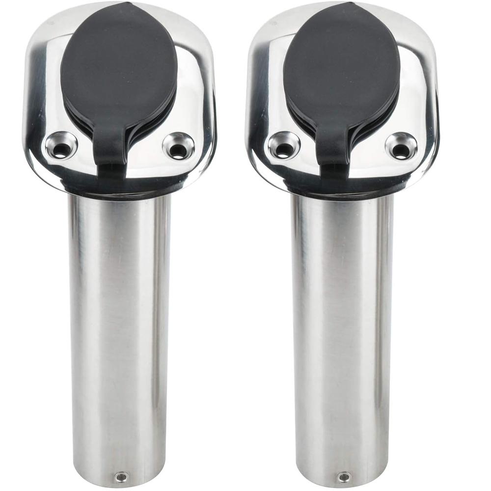 2Pcs 30 Degrees Stainless Steel Fishing Rod Holder Flush Mount with Black PVC Cap and Liner Boat Rod Holder