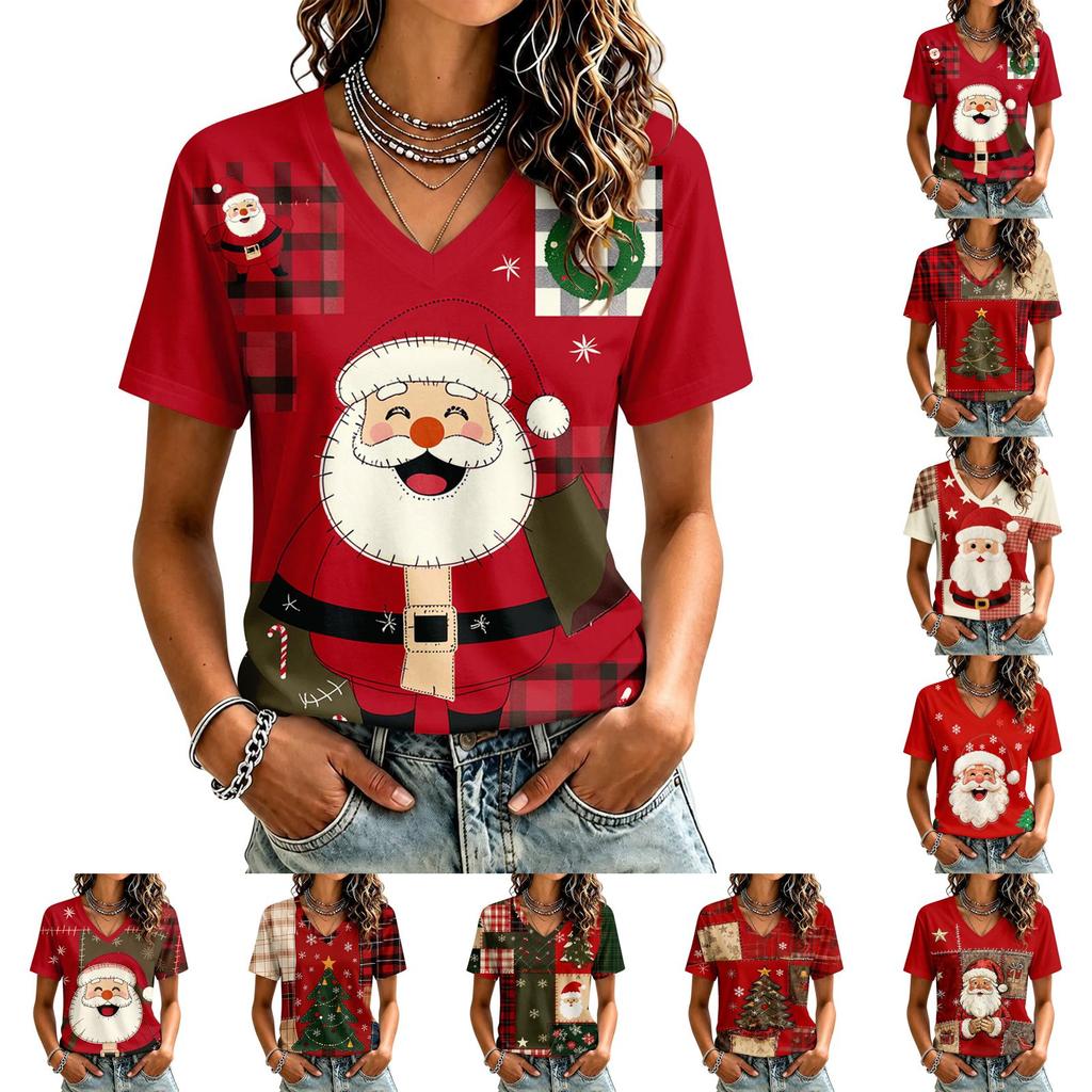 Women's Casual Short Sleeve Christmas Print T-Shirt