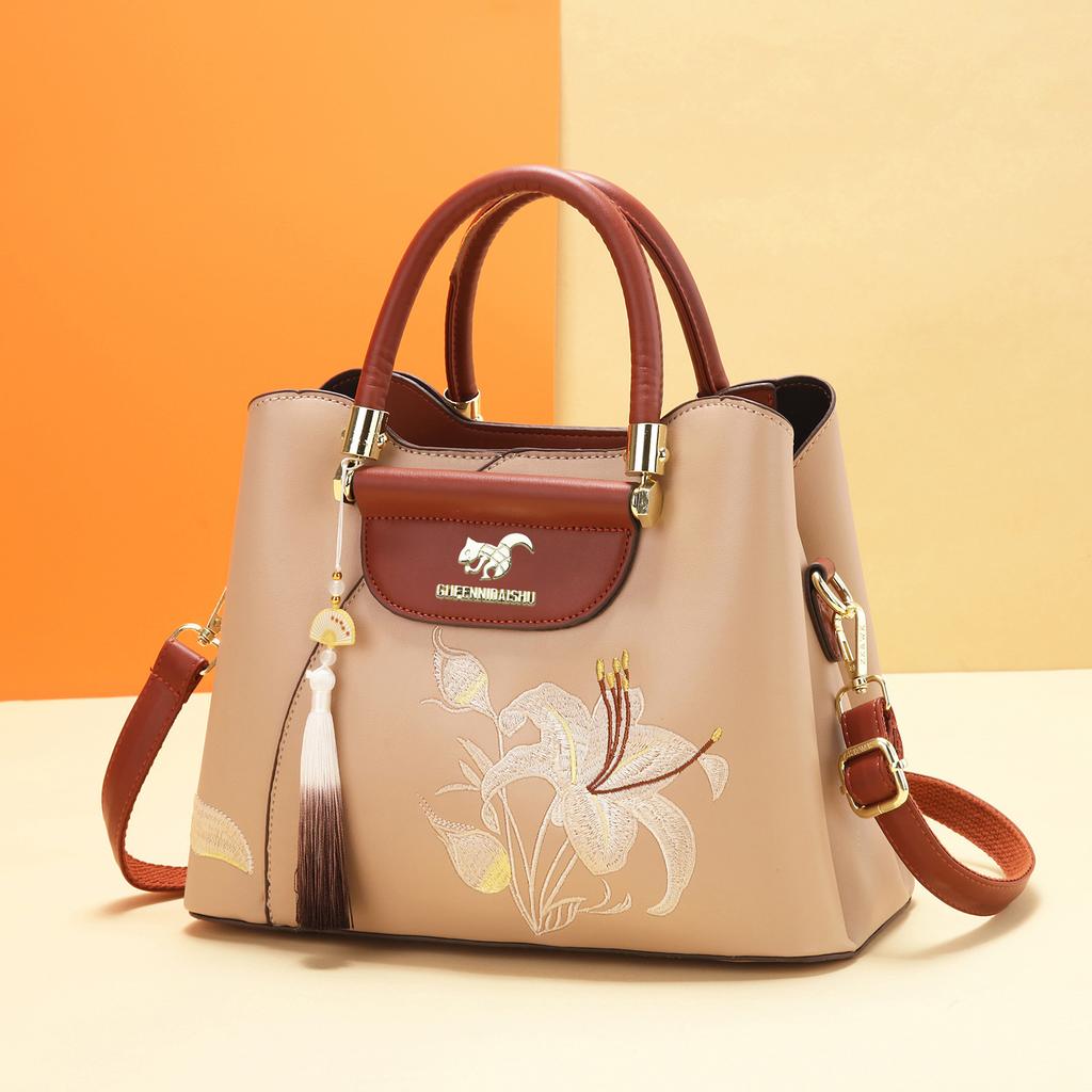 2025 neue Handtasche im chinesischen Stil mit Stickerei, zum Tragen für die Mutter mittleren Alters, Dame, Schulter, Crossbody, täglich, vielseitig