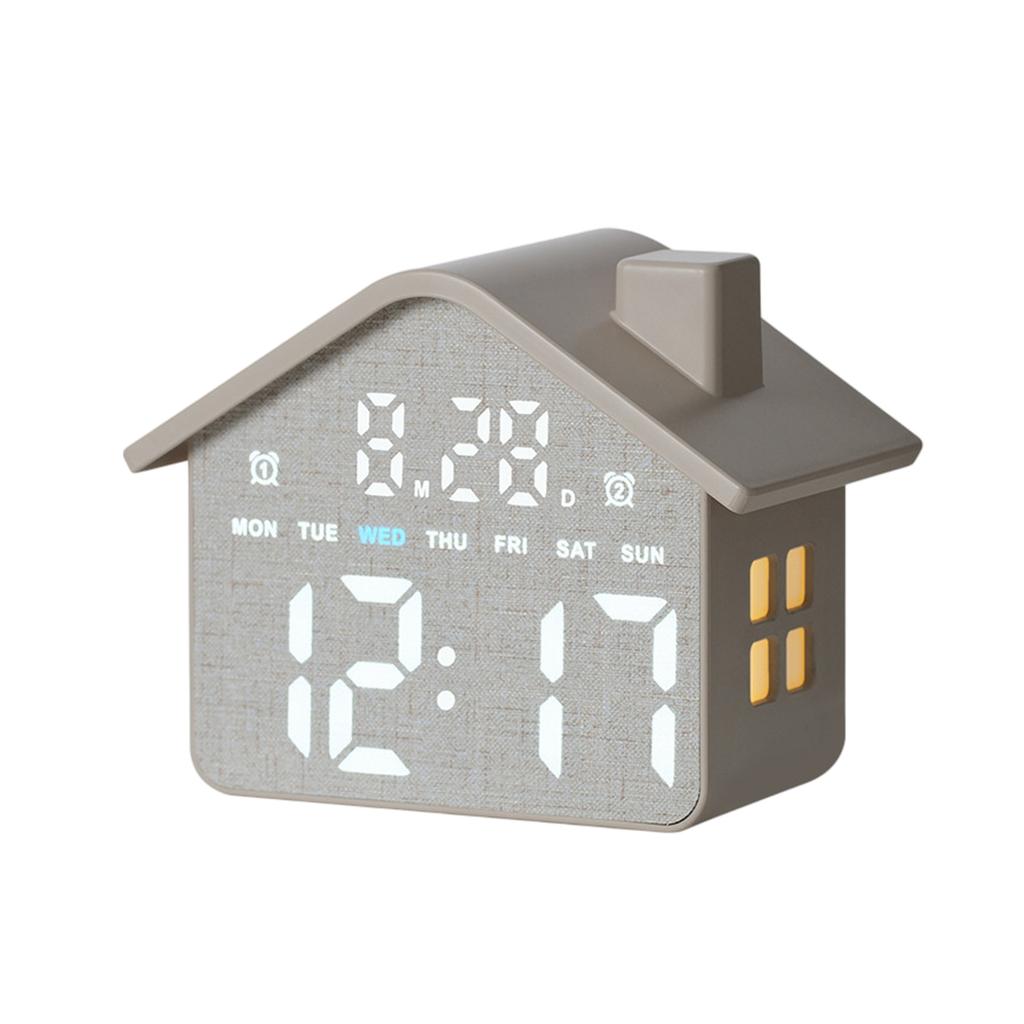 LED House Shape Digital Alarm Clock with Night Light Multi-Functional House Clocks Brightness Adjustment for Bedroom Living Room
