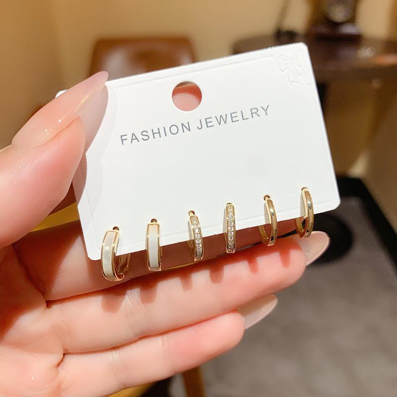 6Pcs/Set Silver Color Zircon Hoop Earrings For Women Egirl Simple Metal Circle Earrings Aesthetic Y2K Jewelry