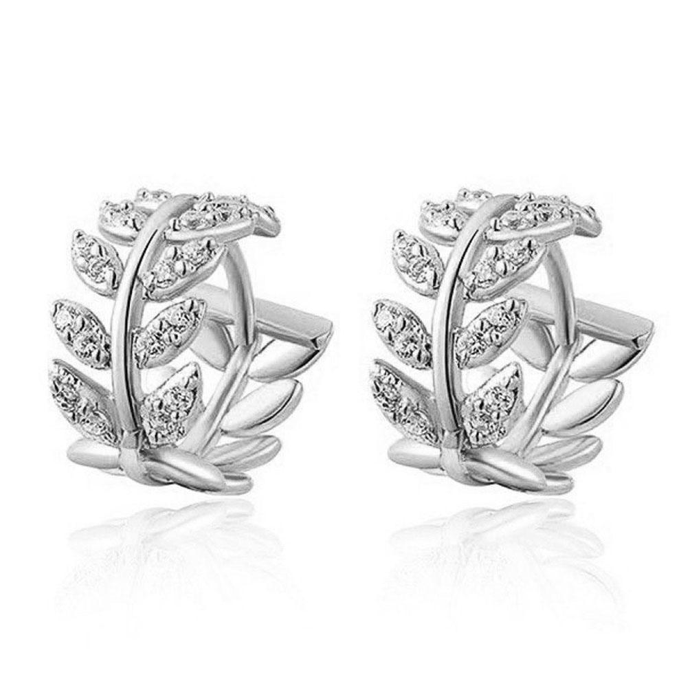 Women Fashion Elegant Leaf Crystal Ear Studs