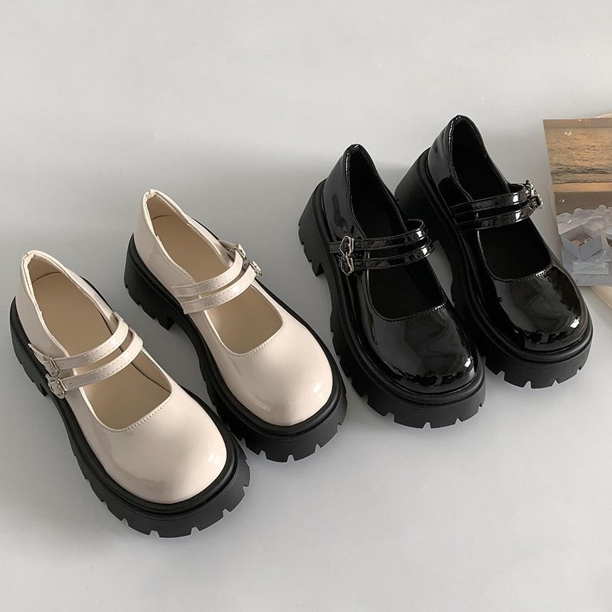 White round head thick heel platform small leather shoes women's 2025 new summer skirt versatile light mouth Mary Jane single shoes