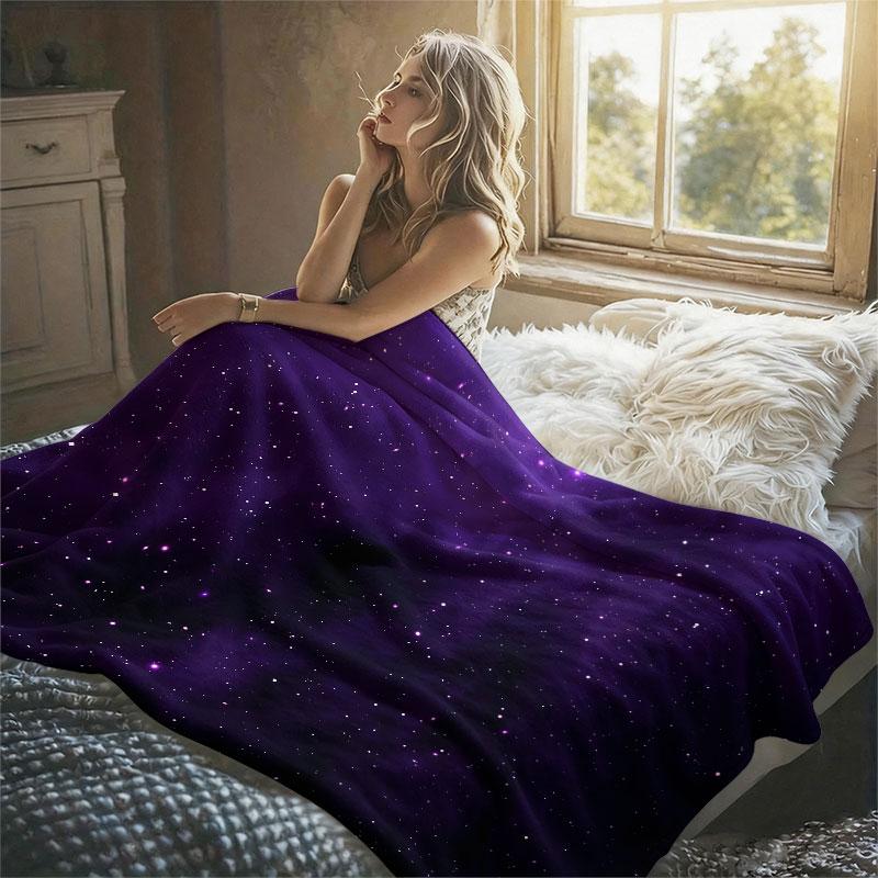 Purple Starry Galaxy Flannel Blanket Warm Soft Halloween Christmas Decorative Couch Warm Cozy All-Season Gift