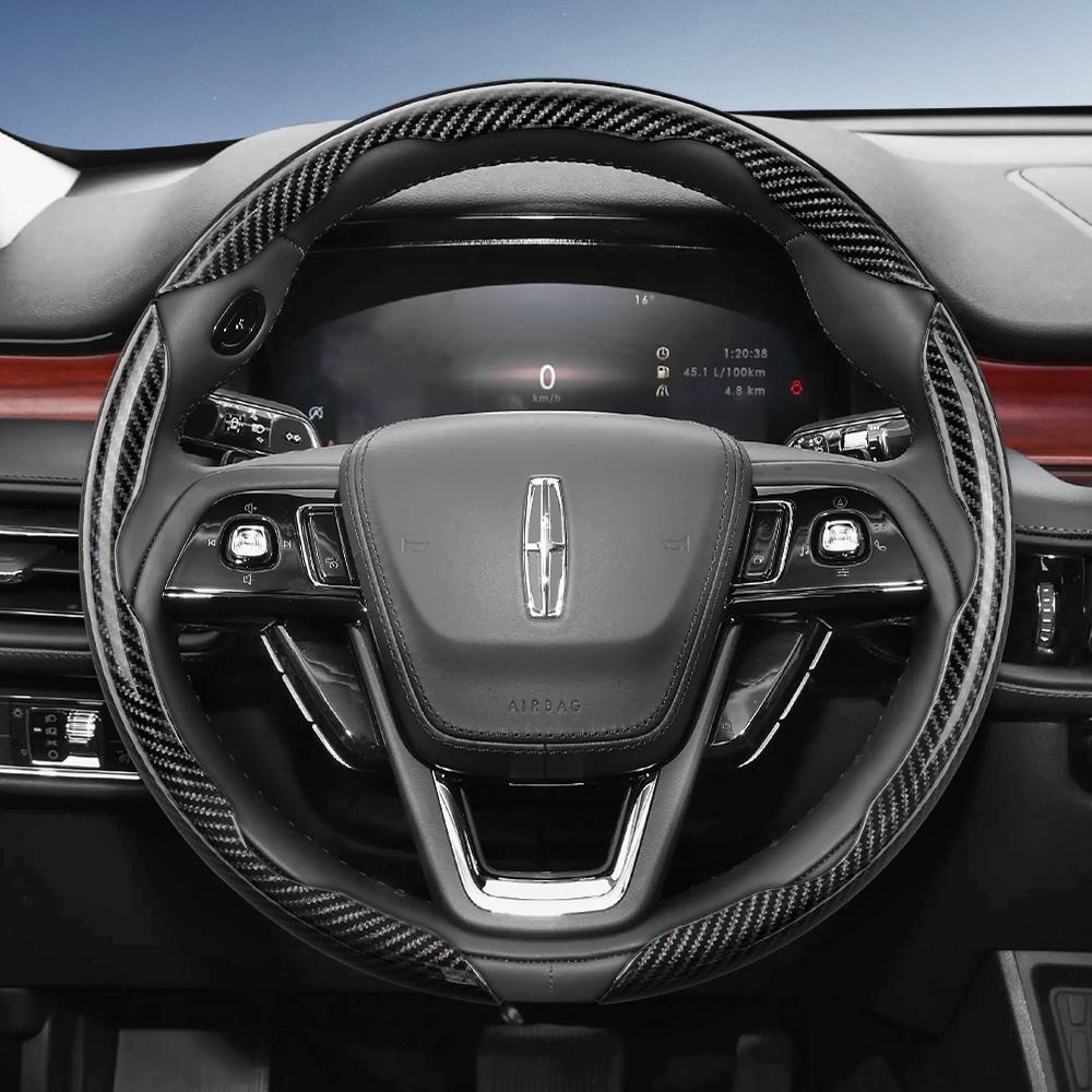Suitable for Lincoln Carbon Fiber Texture Steering Wheel Cover with Segmented Quick-Release Design, Durable, for Models Such As