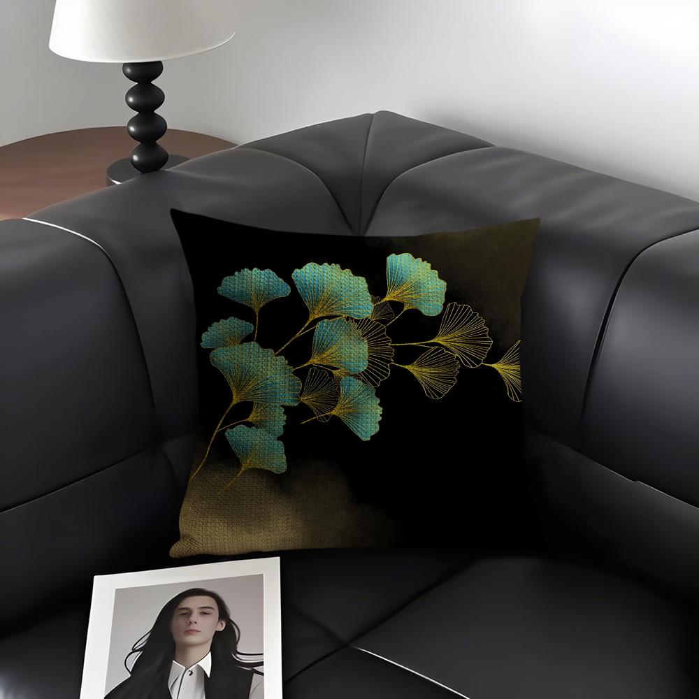 Ginkgo Leaves Luxury Cushion Cover Natural Linen Organic Fabric Double-Sided Printing Sofa Home Decor Gift Pillow Case