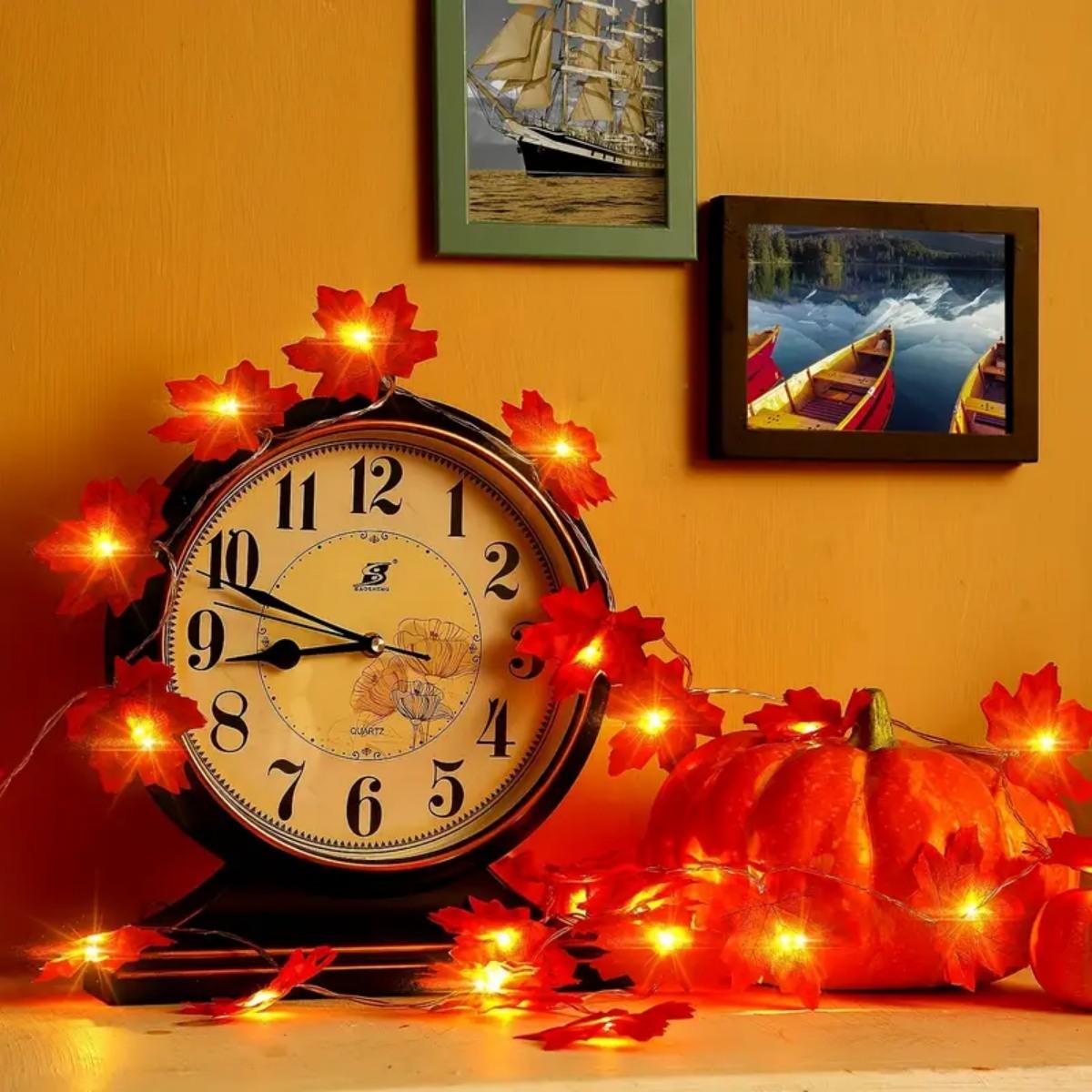 

1pc Red Maple Leaf Fairy Lights 10/20/30/40 LED Fall String Lights For Home Party Thanksgiving Autumn Halloween Decoration 1.5M10LED теплый белый