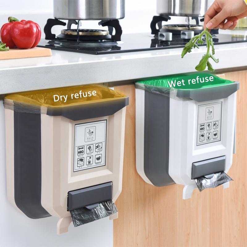 

Kitchen Wall-Mounted Folding Trash Can Household Cabinet Hanging Storage