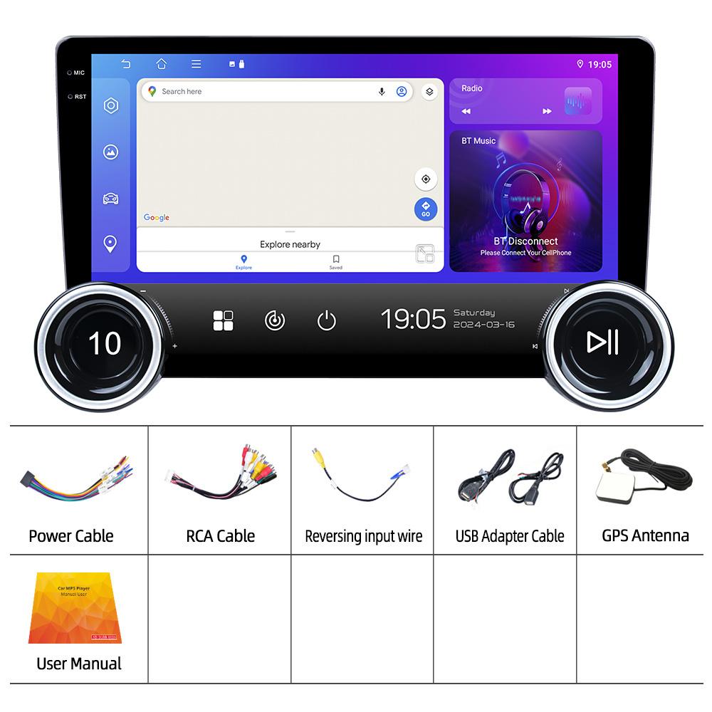 10,1 tommers bilradio Android Carplay Multimedia QLED berøringsskjerm Stereo Auto Audio FM RDS Navigasjon GPS