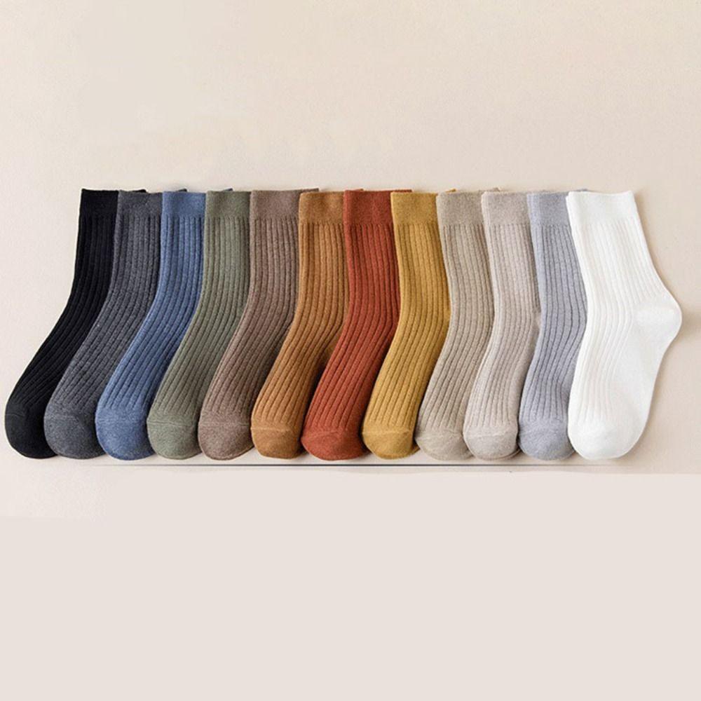 10Pairs Solid Color Women Mid-calf Socks Simple Autumn Tube Socks Simple Business Socks Men  Sports