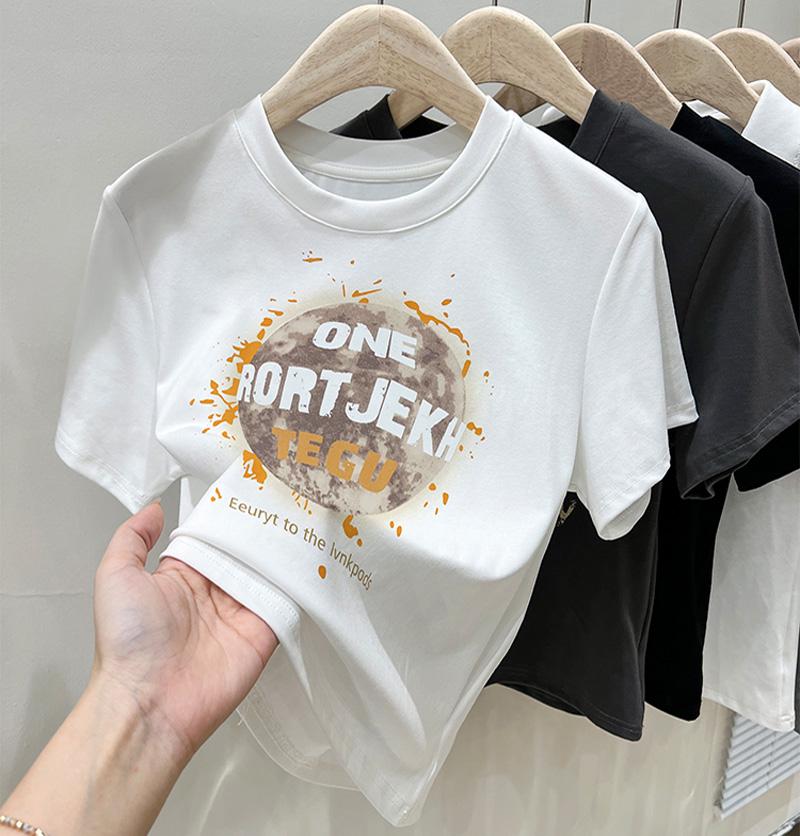 

2025 Женская трендовая футболка с прямыми плечами из чистого хлопка с коротким рукавом - Повседневный, стройнящий, омолаживающий летний топ 3XL