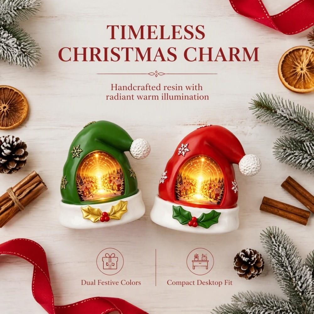 Resin Christmas Figurine Warm Glow XmasHat Statue Light Christmas Elf Hat Ornament Home Decoration