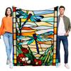 Stained Glass Dragonfly Blanket Soft Cozy Throw for Sofa Bed, Warm Lightweight Decorative Home Accent, Perfect Birthday Gift for
