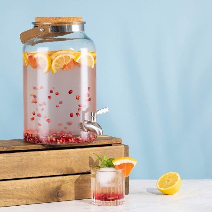 Distributeur de boissons - navaris - 51377.01 - verre thermo-résistant - 5,6 litres - couvercle en liège