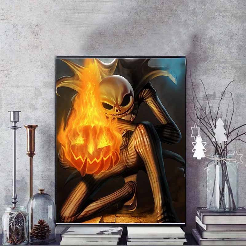 Disney Diamond Painting Jack Skellington Flaming Pumpkin Dark Art Painting Cute DIY Rhinestone Mosaic Cross Stitch Kit Embroidery Gift Home Decor