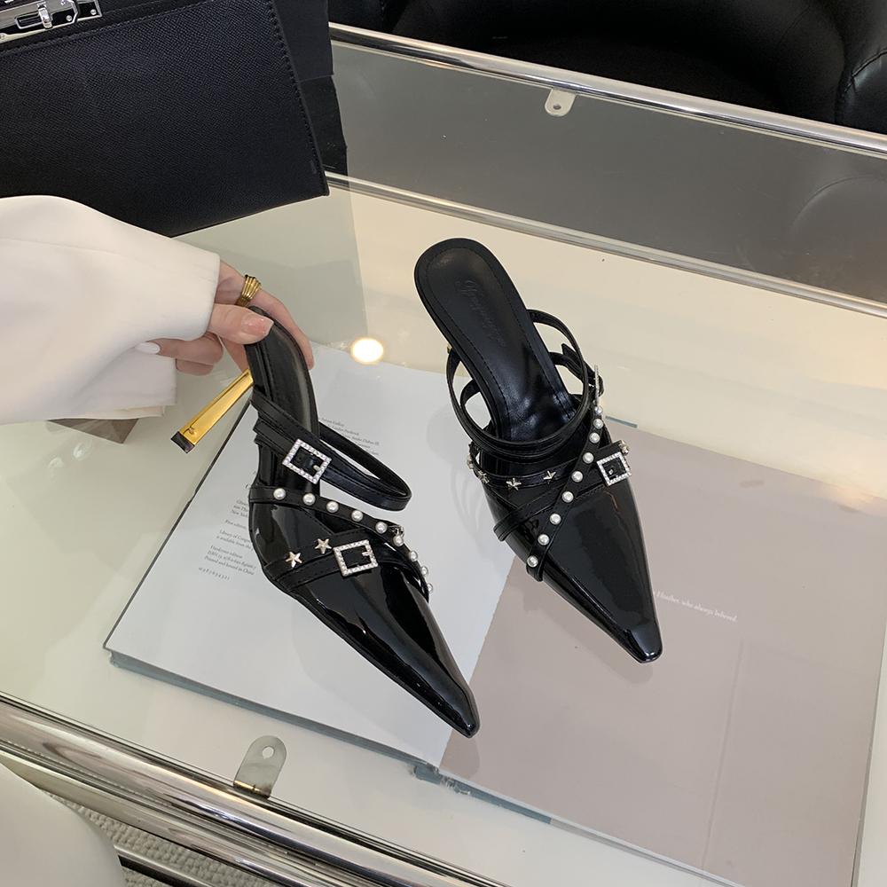 

мода повседневные женские шлепанцы тапочки тонкие высокие каблуки туфли-лодочки для вечеринок туфли на шпильках офисные туфли для вечеринок повседневные туфли-мюли размер гладиаторские 35-39 5.5 чёрный