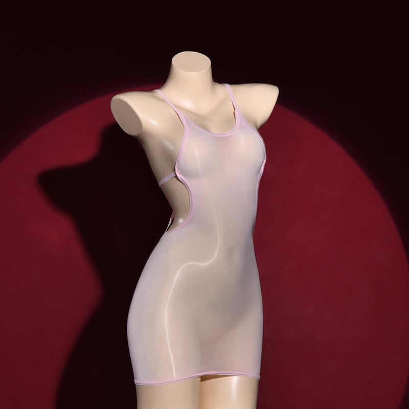 Qing Mint Thin Strap Horse Oil Stockings Oily Silky Slippery Hip Skirt Sexy Backless Nightclub Wind Dancing Black Silk Skirt