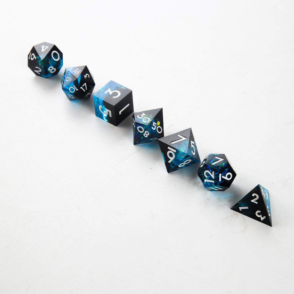 Handmade Resin Sharp Edge Polyhedral Dice Set, Fantasy Tabletop RPG Game Dice D20 D12 D10 D8 D6 D4